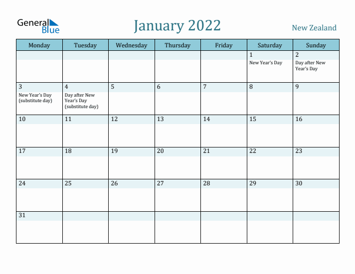 January 2022 Calendar with Holidays