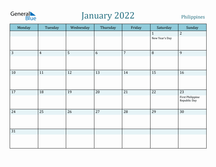 January 2022 Calendar with Holidays