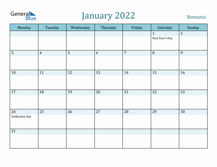 January 2022 Calendar with Holidays