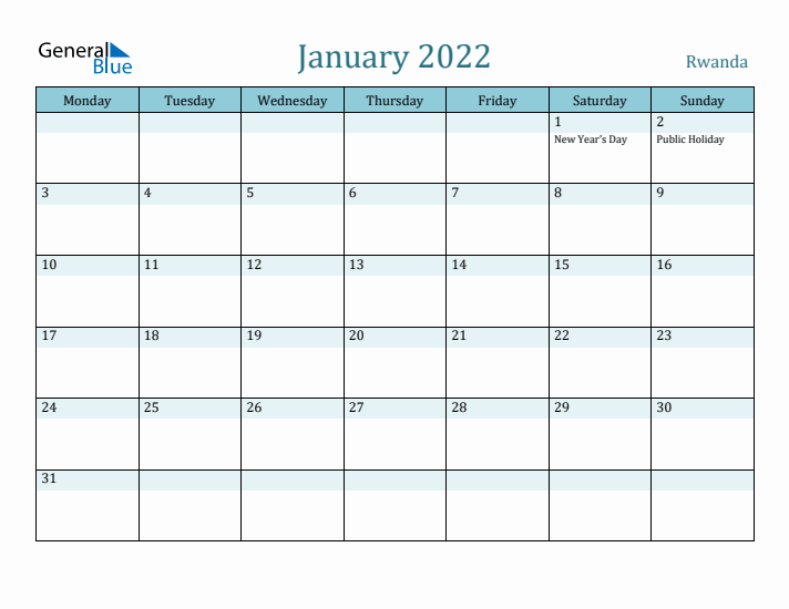 January 2022 Calendar with Holidays