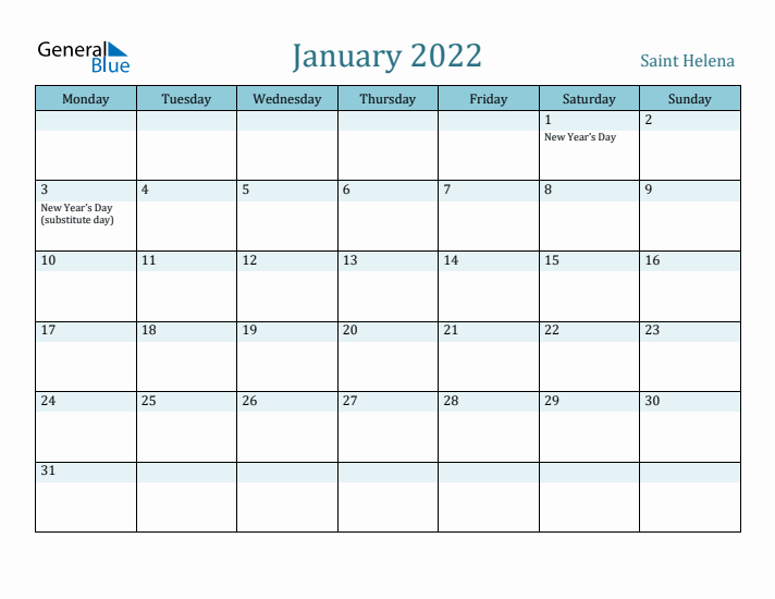 January 2022 Calendar with Holidays