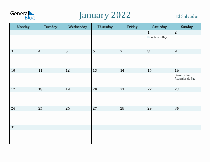 January 2022 Calendar with Holidays