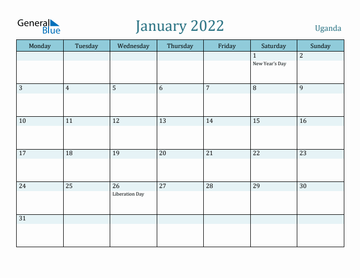 January 2022 Calendar with Holidays