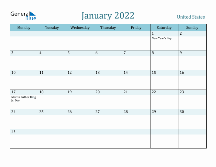 January 2022 Calendar with Holidays