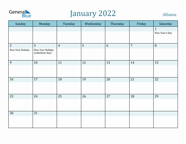 January 2022 Calendar with Holidays