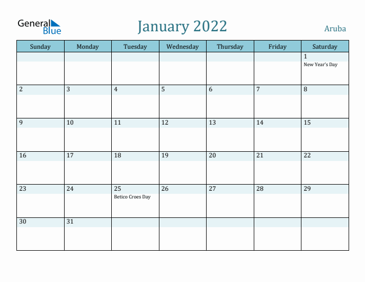 January 2022 Calendar with Holidays