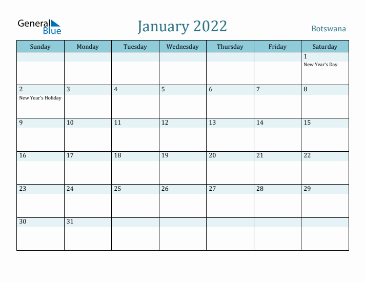 January 2022 Calendar with Holidays