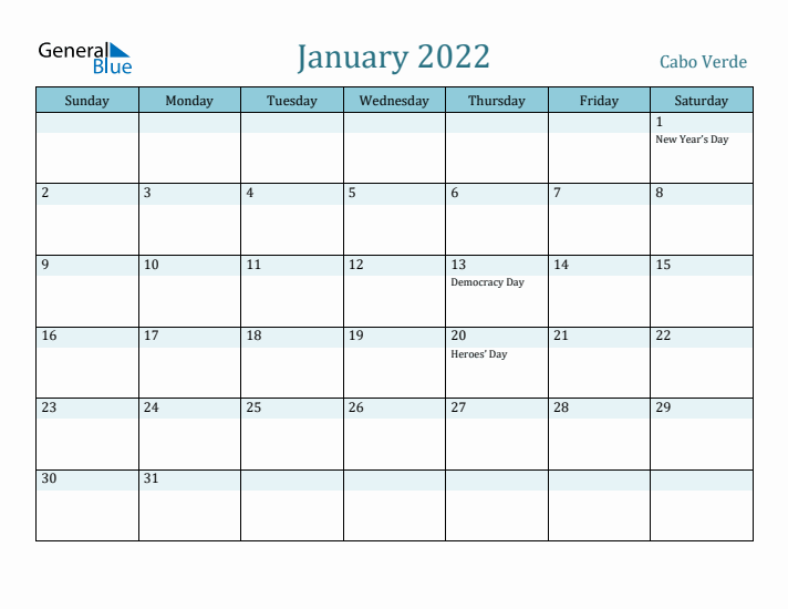 January 2022 Calendar with Holidays