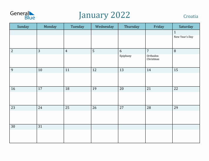 January 2022 Calendar with Holidays