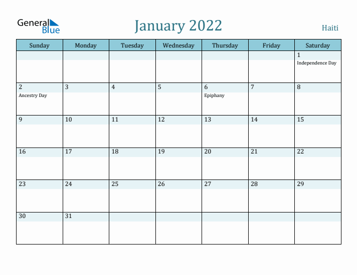 January 2022 Calendar with Holidays