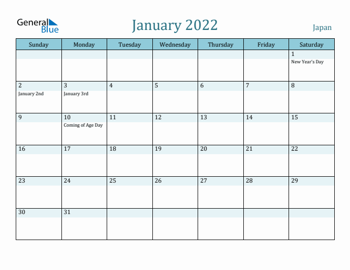 January 2022 Calendar with Holidays