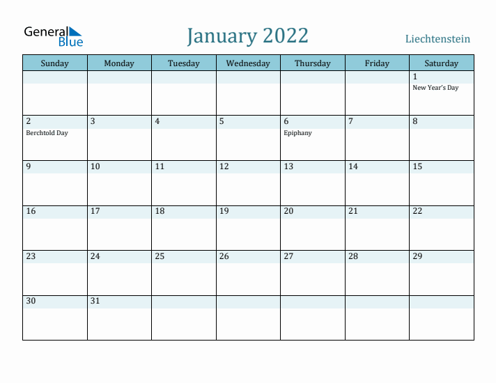 January 2022 Calendar with Holidays