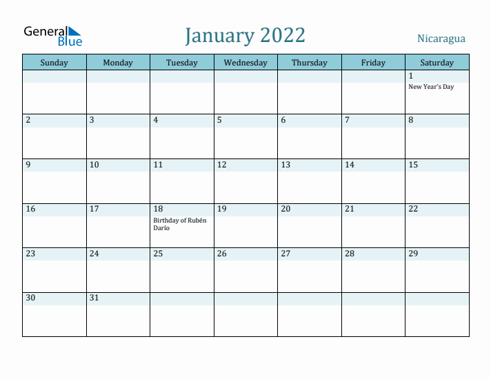 January 2022 Calendar with Holidays