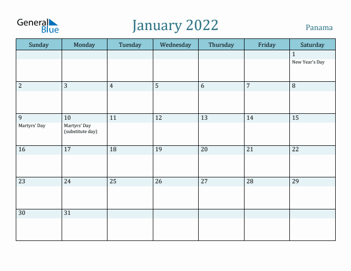 January 2022 Calendar with Holidays