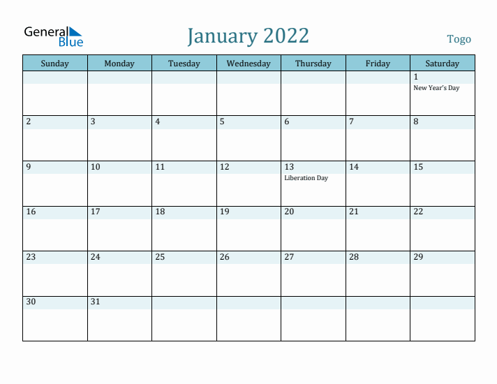 January 2022 Calendar with Holidays