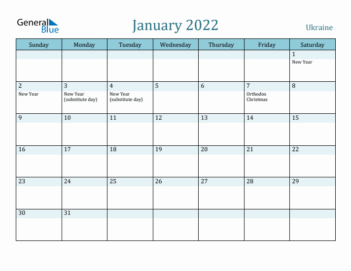 January 2022 Calendar with Holidays