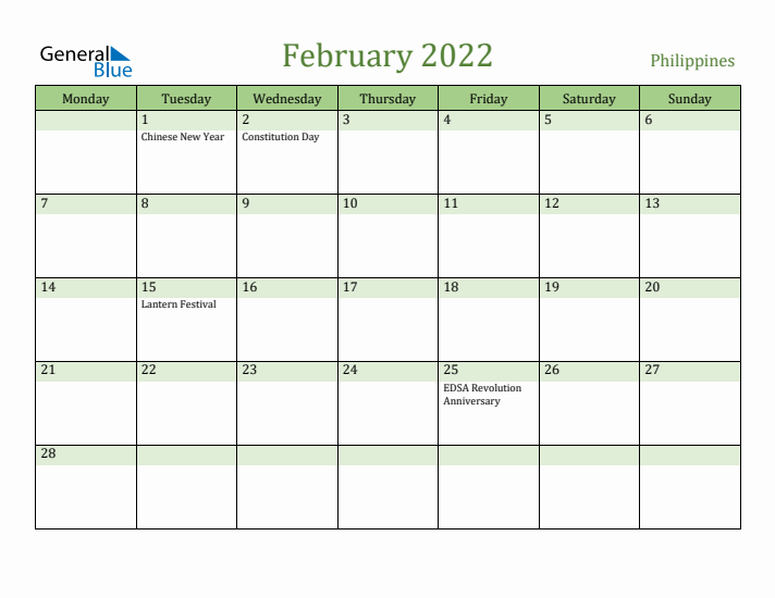 February 2022 Calendar with Philippines Holidays