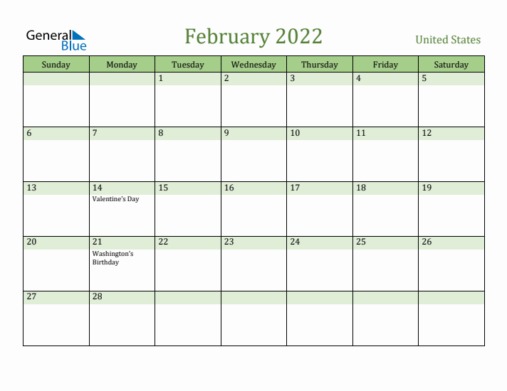 February 2022 Calendar with United States Holidays