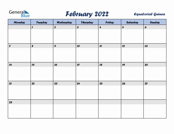 February 2022 Calendar with Holidays in Equatorial Guinea