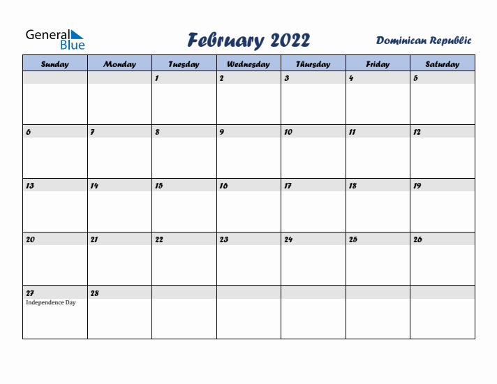 February 2022 Calendar with Holidays in Dominican Republic