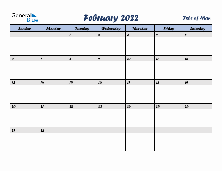 February 2022 Calendar with Holidays in Isle of Man