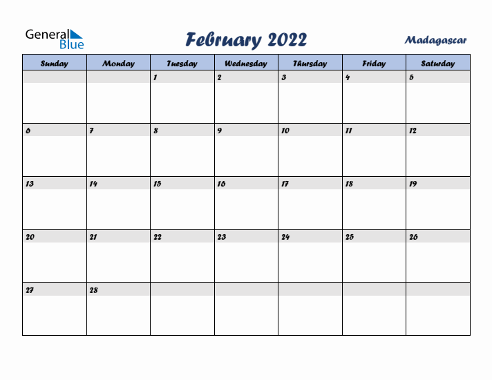 February 2022 Calendar with Holidays in Madagascar