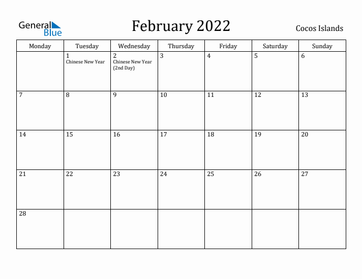 February 2022 Calendar Cocos Islands