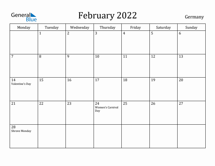 February 2022 Calendar Germany