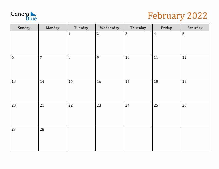 Editable February 2022 Calendar