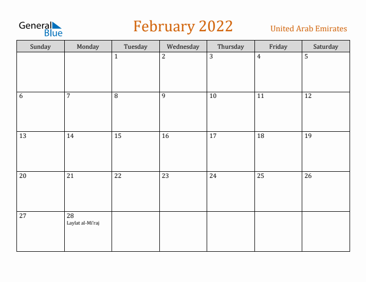 February 2022 Holiday Calendar with Sunday Start