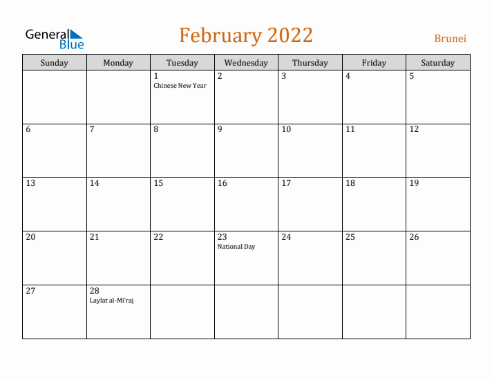 February 2022 Holiday Calendar with Sunday Start