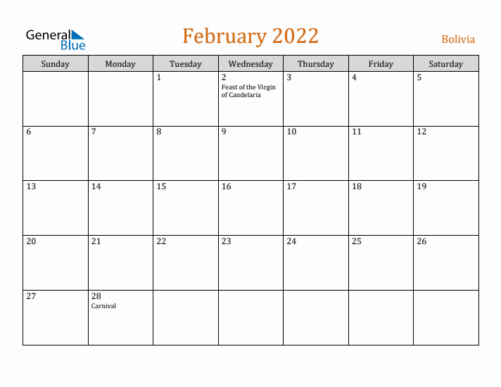 February 2022 Holiday Calendar with Sunday Start