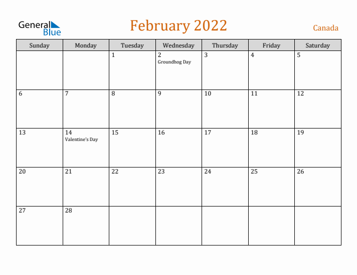 February 2022 Holiday Calendar with Sunday Start