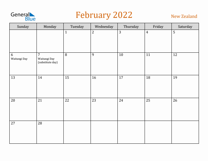 February 2022 Holiday Calendar with Sunday Start