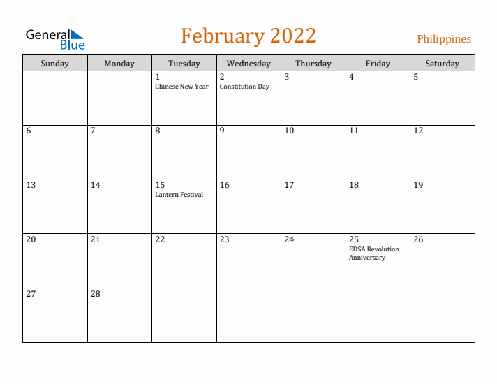 February 2022 Holiday Calendar with Sunday Start