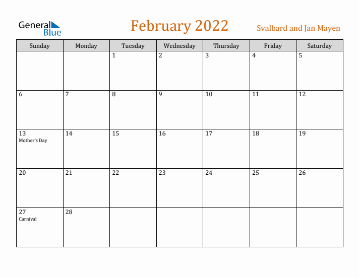 February 2022 Holiday Calendar with Sunday Start