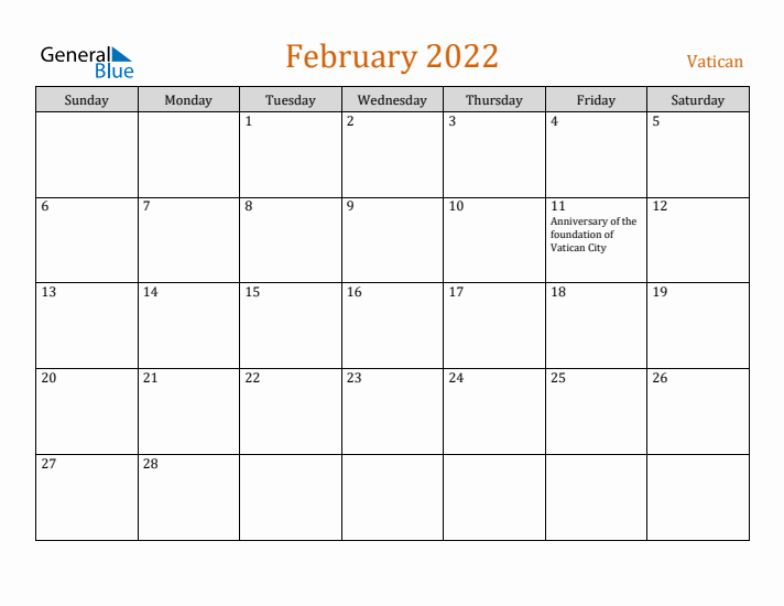 February 2022 Holiday Calendar with Sunday Start