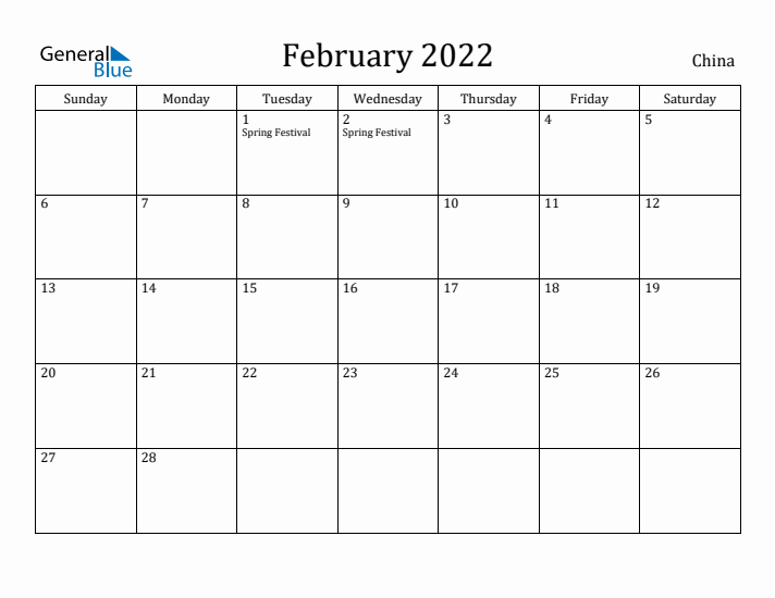 February 2022 Calendar China