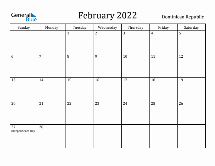 February 2022 Calendar Dominican Republic