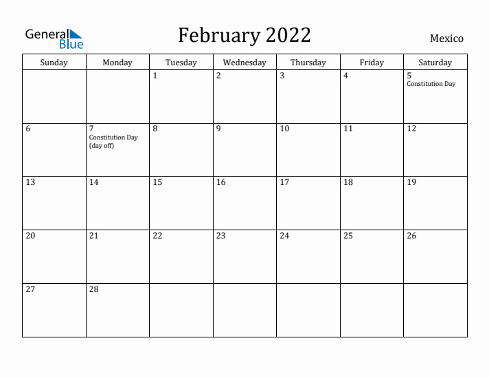 February 2022 Calendar Mexico