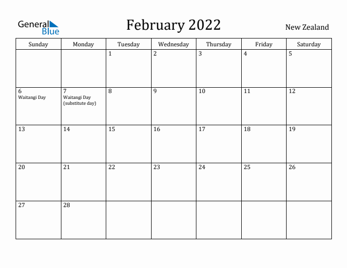 February 2022 Calendar New Zealand