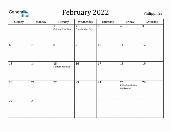 February 2022 Calendar Philippines