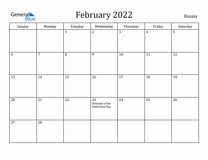 February 2022 Calendar Russia