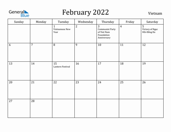 February 2022 Calendar Vietnam