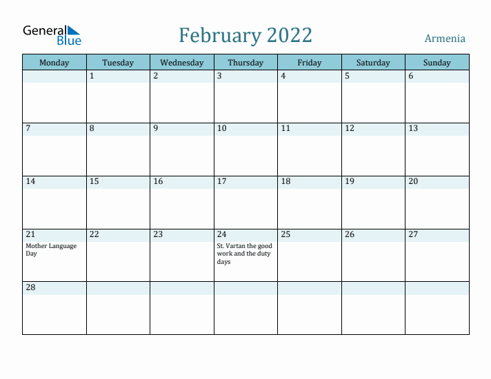 February 2022 Calendar with Holidays