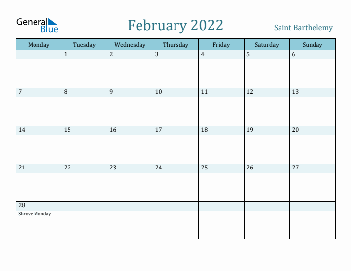 February 2022 Calendar with Holidays