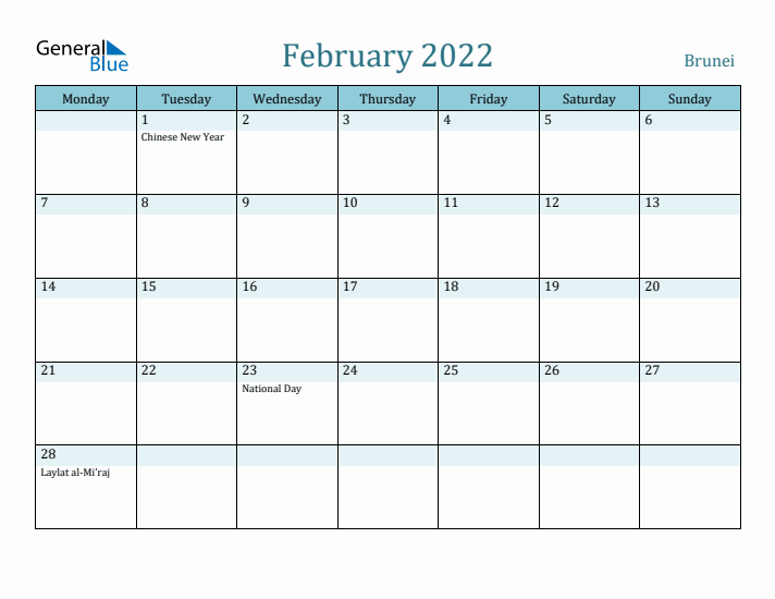 February 2022 Calendar with Holidays