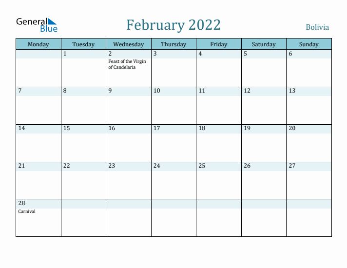 February 2022 Calendar with Holidays