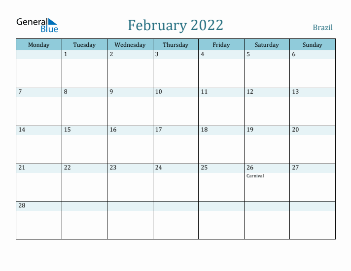 February 2022 Calendar with Holidays