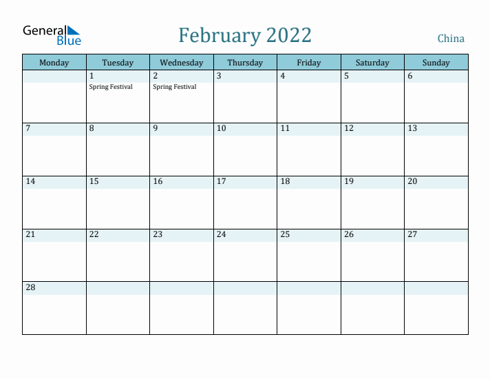 February 2022 Calendar with Holidays